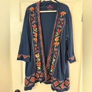 Johnny Was Embroidered Blue Kimono Cardigan 1X